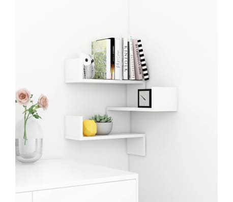 vidaXL Wall Corner Shelf High Gloss White 15.7"x15.7"x19.7" Engineered Wood