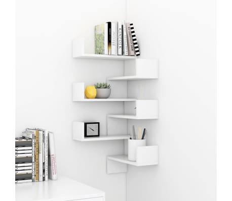 vidaXL Wand-Eckregale 2 Stk. Hochglanz-Wei&szlig; 40x40x50 cm Holzwerkstoff