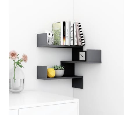 vidaXL Narożna p&oacute;łka ścienna, szara z połyskiem, 40x40x50 cm