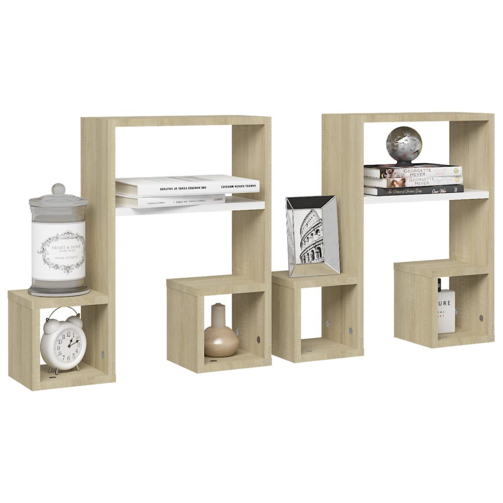 

vidaXL Wandschappen 2 st 50x15x50 cm spaanplaat wit en sonoma eiken