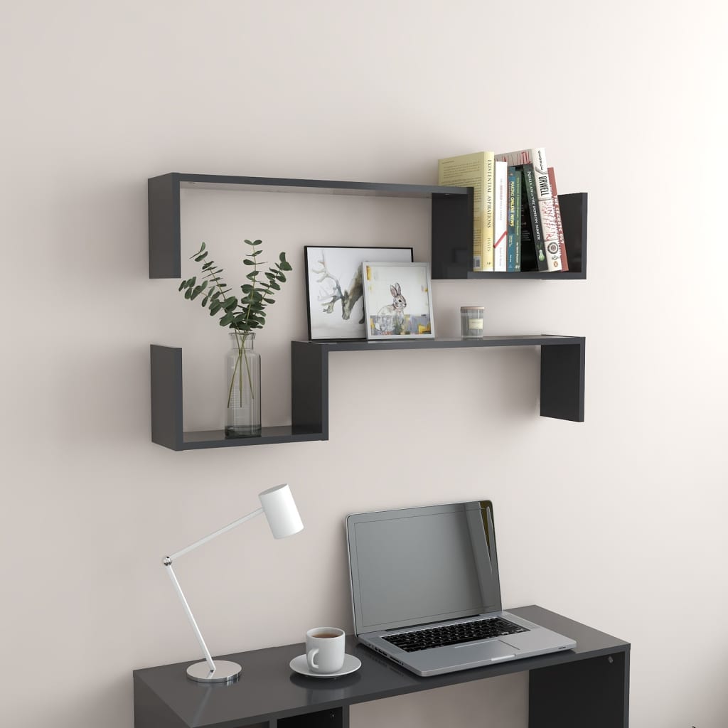 

vidaXL Wandschappen 2 st 100x15x20 cm spaanplaat grijs