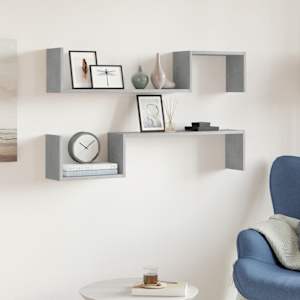 Stenska polica 2 kosa betonsko siva 100x15x20 cm iverna plošča