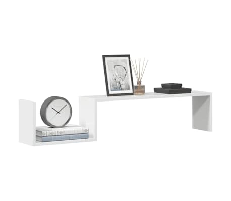 vidaXL Stenska polica 2 kosa visok sijaj bela 100x15x20 cm iverna pl.