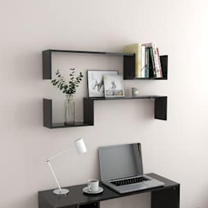 vidaXL Vegghyller 2 stk høyglans svart 100x15x20 cm konstruert tre