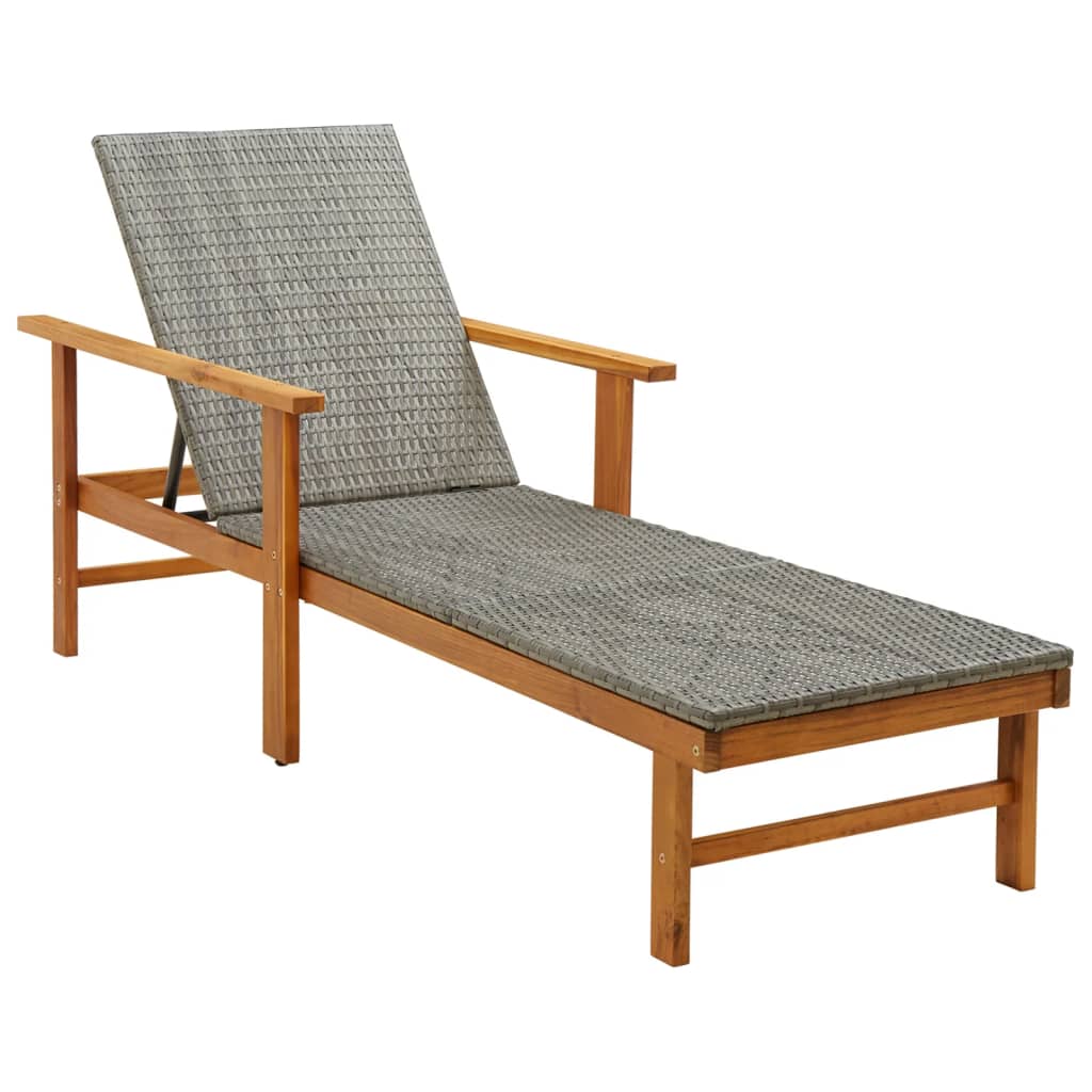 

vidaXL Sun Lounger Poly Rattan and Solid Acacia Wood Gray