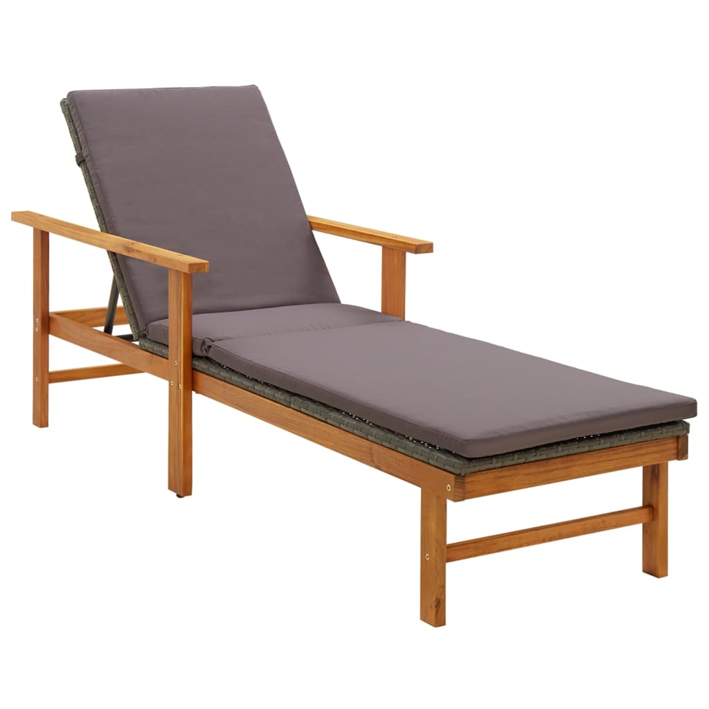 

vidaXL Sun Lounger with Cushion Poly Rattan and Solid Acacia Wood Gray