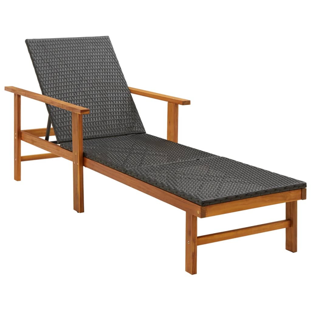 

vidaXL Sun Lounger Poly Rattan and Solid Acacia Wood Black