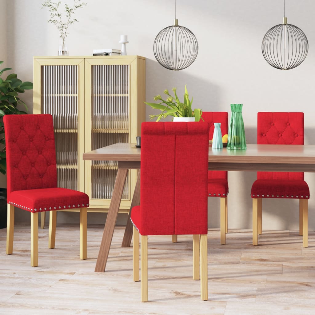 vidaXL Scaune de bucătărie, 4 buc., roșu vin, material textil buc.