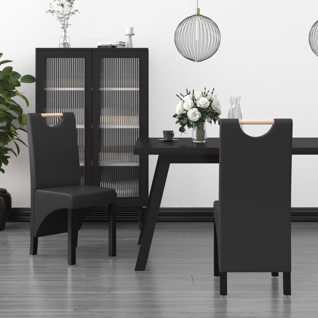 virtuves krēsli, 2 gab., melna mākslīgā āda | Stepinfit.lv