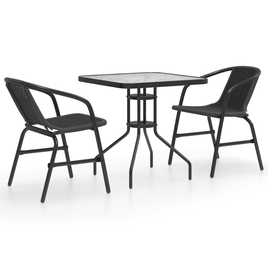 vidaXL Set mobilier de grădină, 3 piese, negru