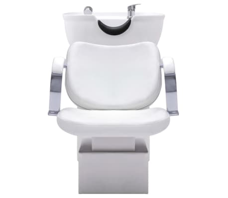 vidaXL Kirpyklos kėdė su plautuve, balta, 137x59x82cm, dirbtinė oda