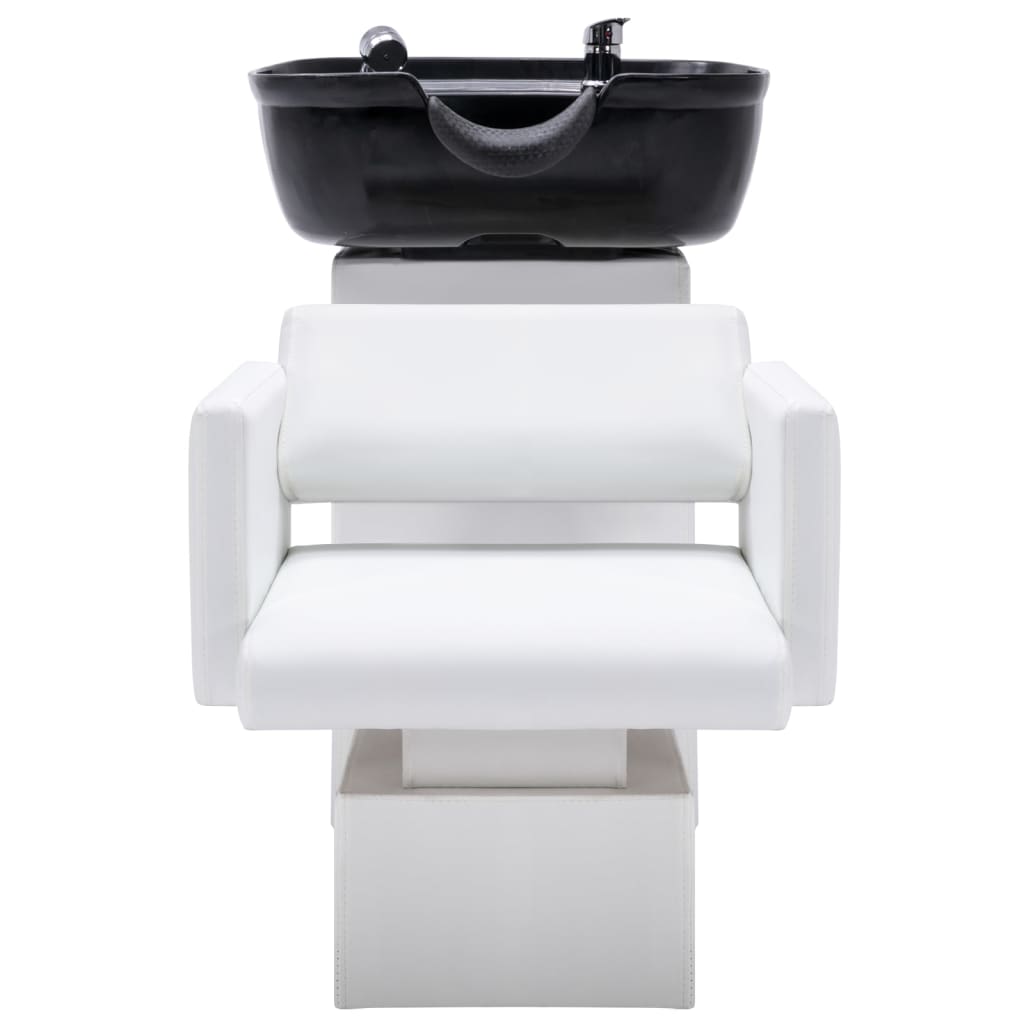 vidaXL Kirpyklos kėdė su plautuve, balta/juoda, 129x59x82cm, oda