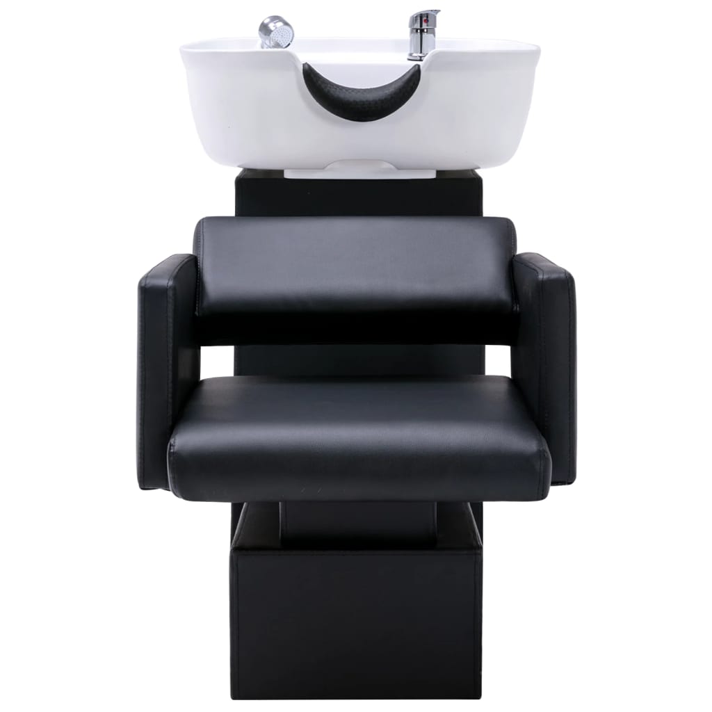 vidaXL Cadeira salão c/ lavatório couro art. 129x59x82 cm preto/branco