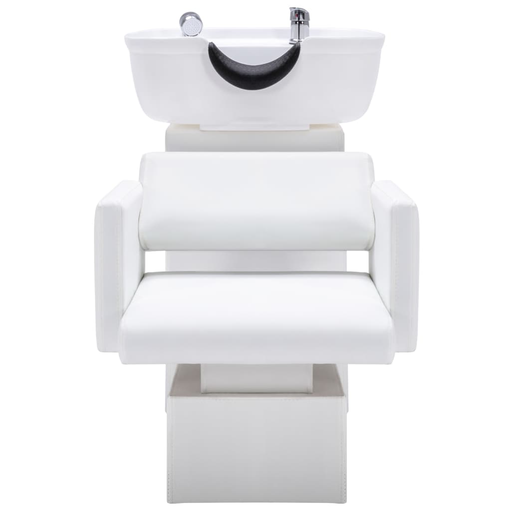 vidaXL frisørstol med vask 129x59x82 cm kunstlæder hvid