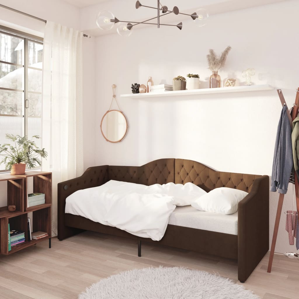 vida XL Tagesbett USB Dunkelbraun Stoff 90x 200 cm