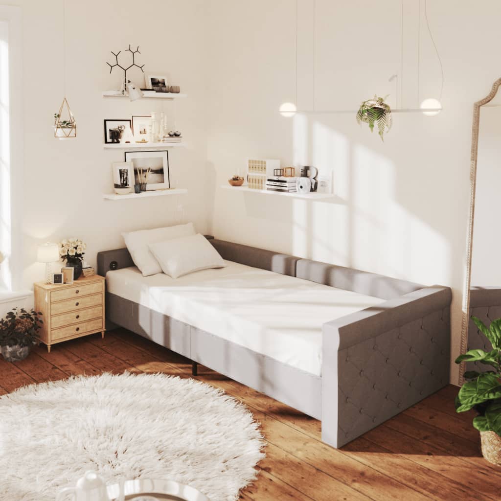 vida XL Tagesbett USB Hellgrau Stoff 90x 200 cm
