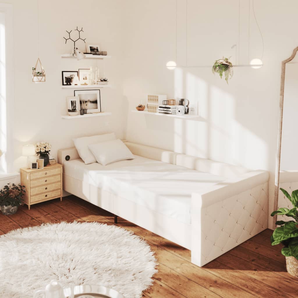 vida XL Tagesbett USB Creme Stoff 90x 200 cm