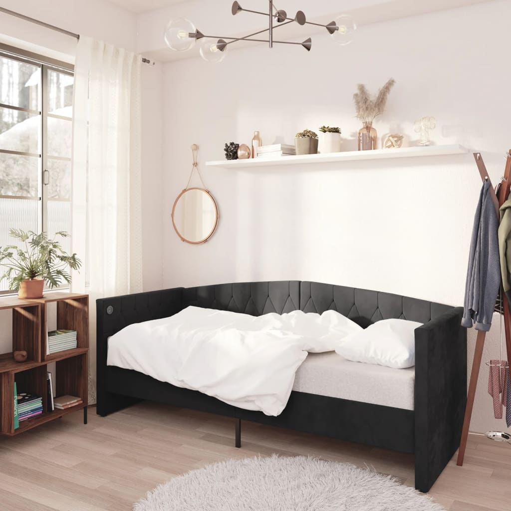 

vidaXL Slaapbank met USB fluweel zwart 90x200 cm