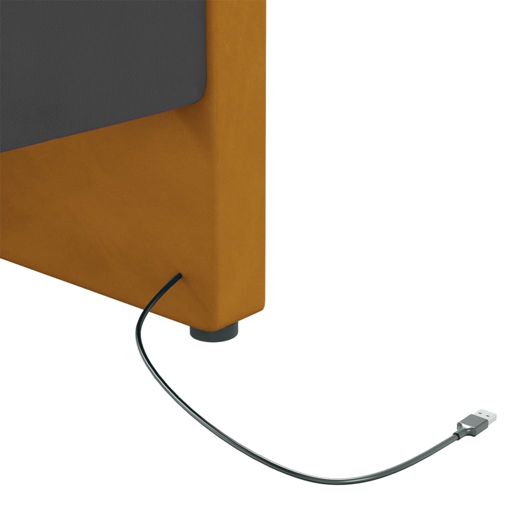 Rama łóżka z USB, brązowa, obita aksamitem, 90x200 cm