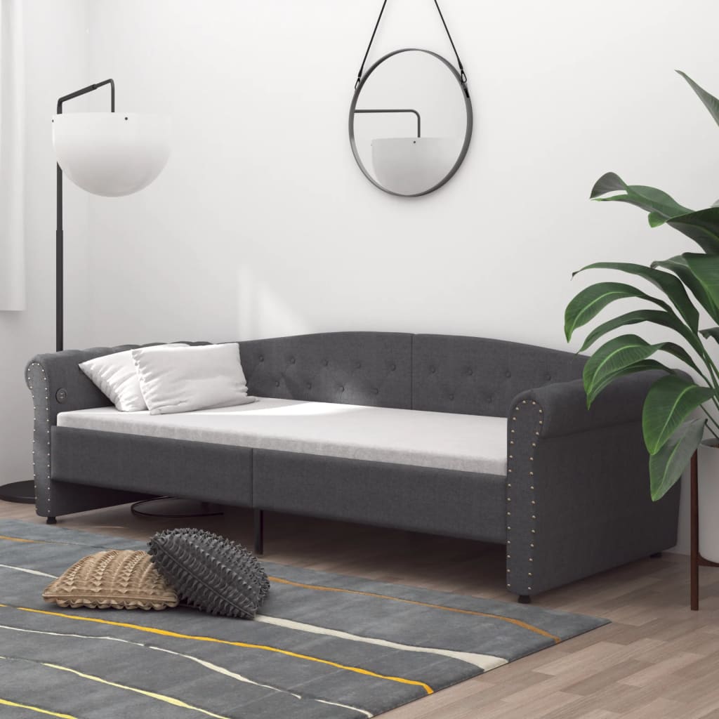 

vidaXL Slaapbank met USB stof donkergrijs 90x200 cm