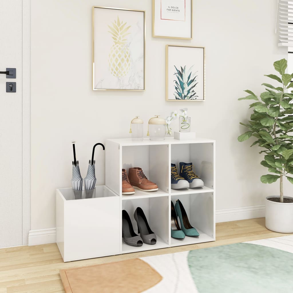 magasfényű fehér előszobai cipősszekrény 105 x 35,5 x 70 cm
