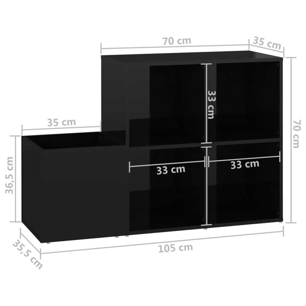 Pantofar de hol, negru extralucios, 105x35,5x70 cm, PAL