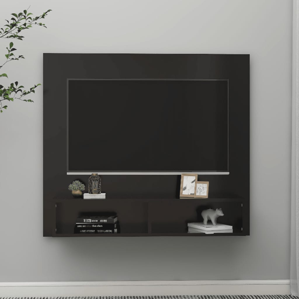 vidaXL Veggmontert TV-benk svart 102x23,5x90 cm sponplate