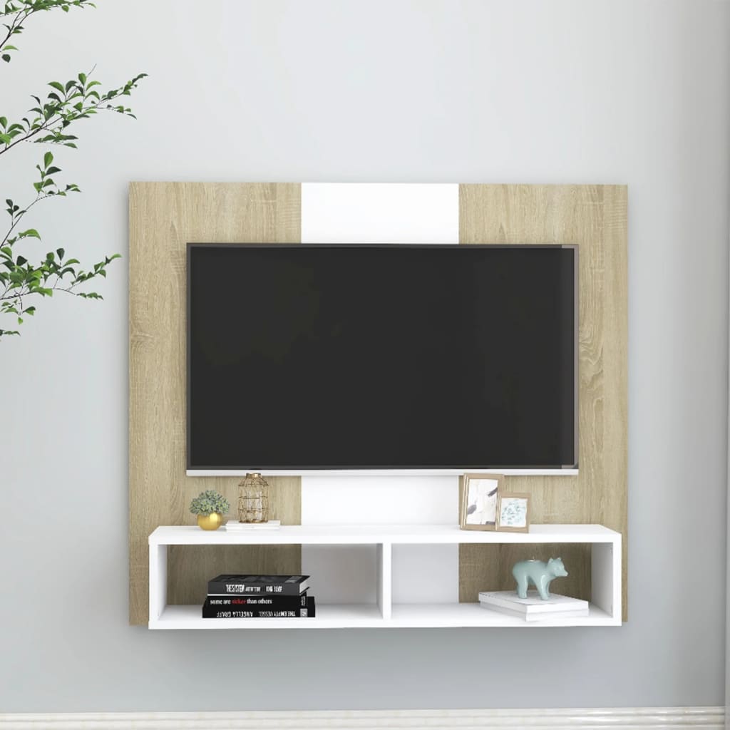 

vidaXL Tv-wandmeubel 102x23,5x90 cm spaanplaat wit sonoma eikenkleurig