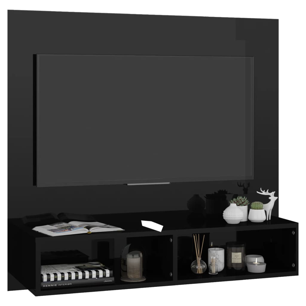  Nástenná TV skrinka lesklá čierna 102x23,5x90 cm drevotrieska