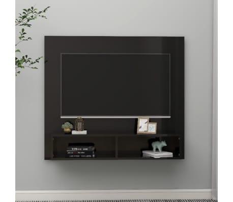 vidaXL Veggmontert TV-benk høyglans svart 102x23,5x90cm konstruert tre