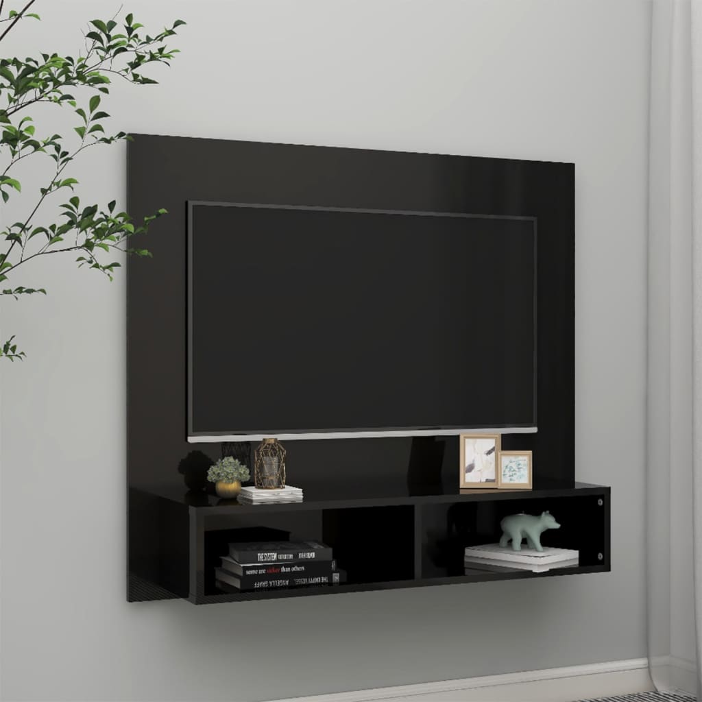  Nástenná TV skrinka lesklá čierna 102x23,5x90 cm drevotrieska