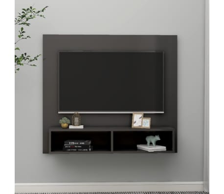 vidaXL Wall TV Cabinet High Gloss Grey 102x23.5x90 cm Engineered Wood