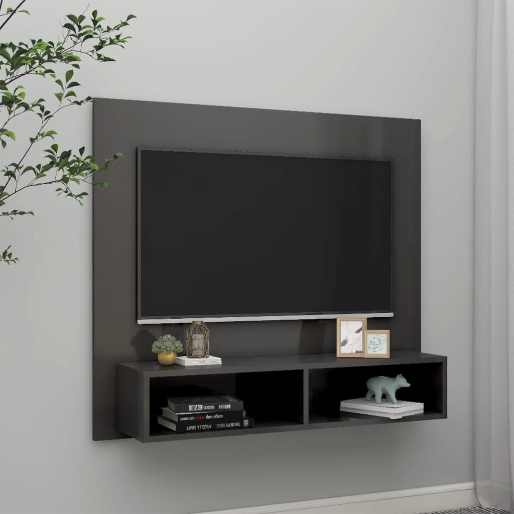 TV-Wandschrank Hochglanz-Grau 102×23,5×90 cm Spanplatte