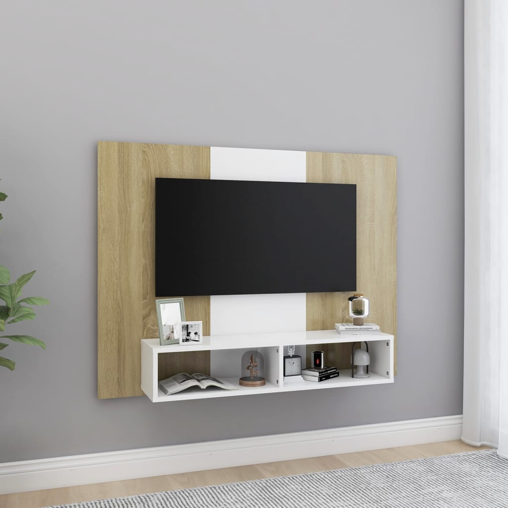 vidaXL Comodă TV de perete, alb și stejar sonoma, 120×23,5×90 cm, PAL (si imagine noua