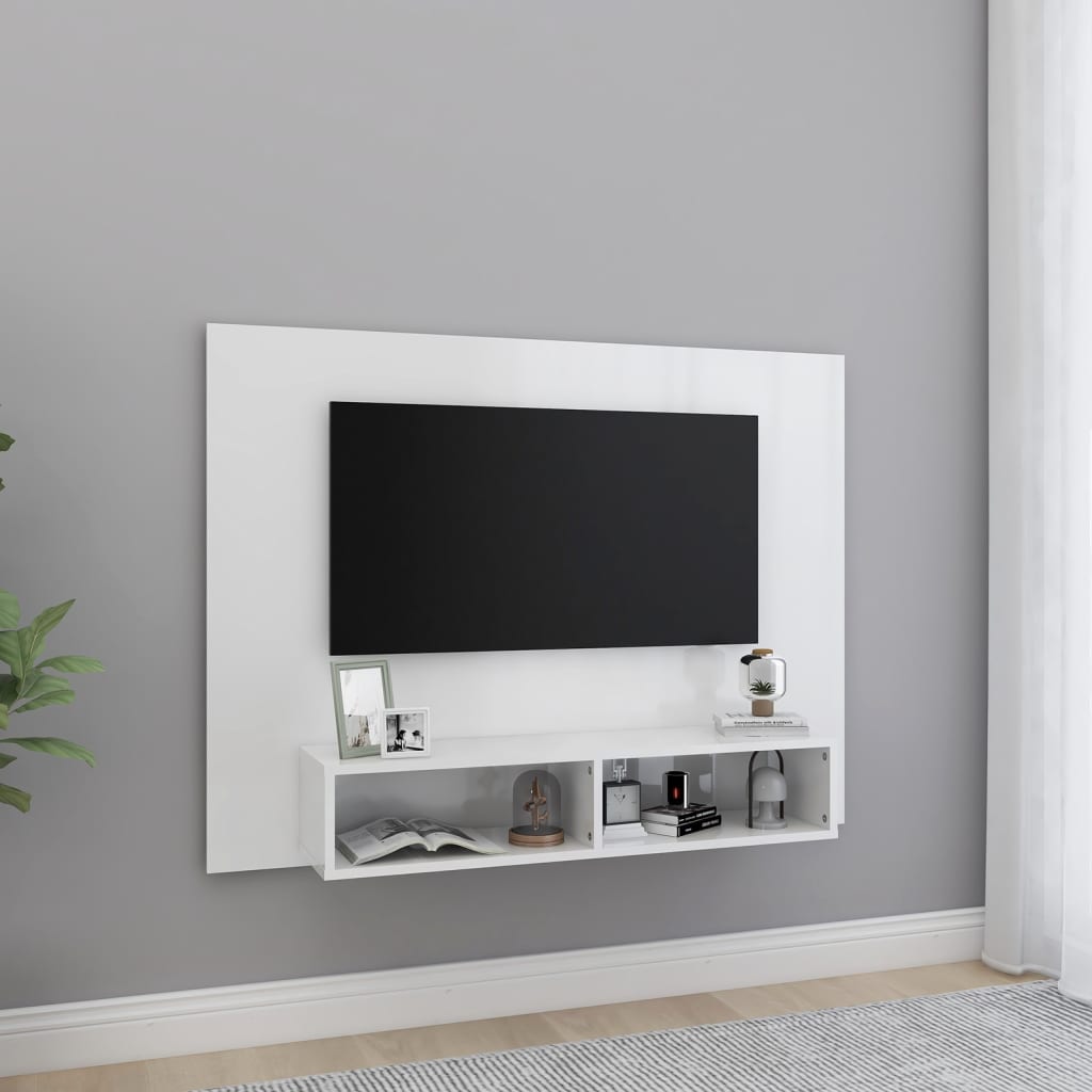 vidaXL Wiszca szafka pod TV, biaa, wysoki poysk, 120x23,5x90 cm