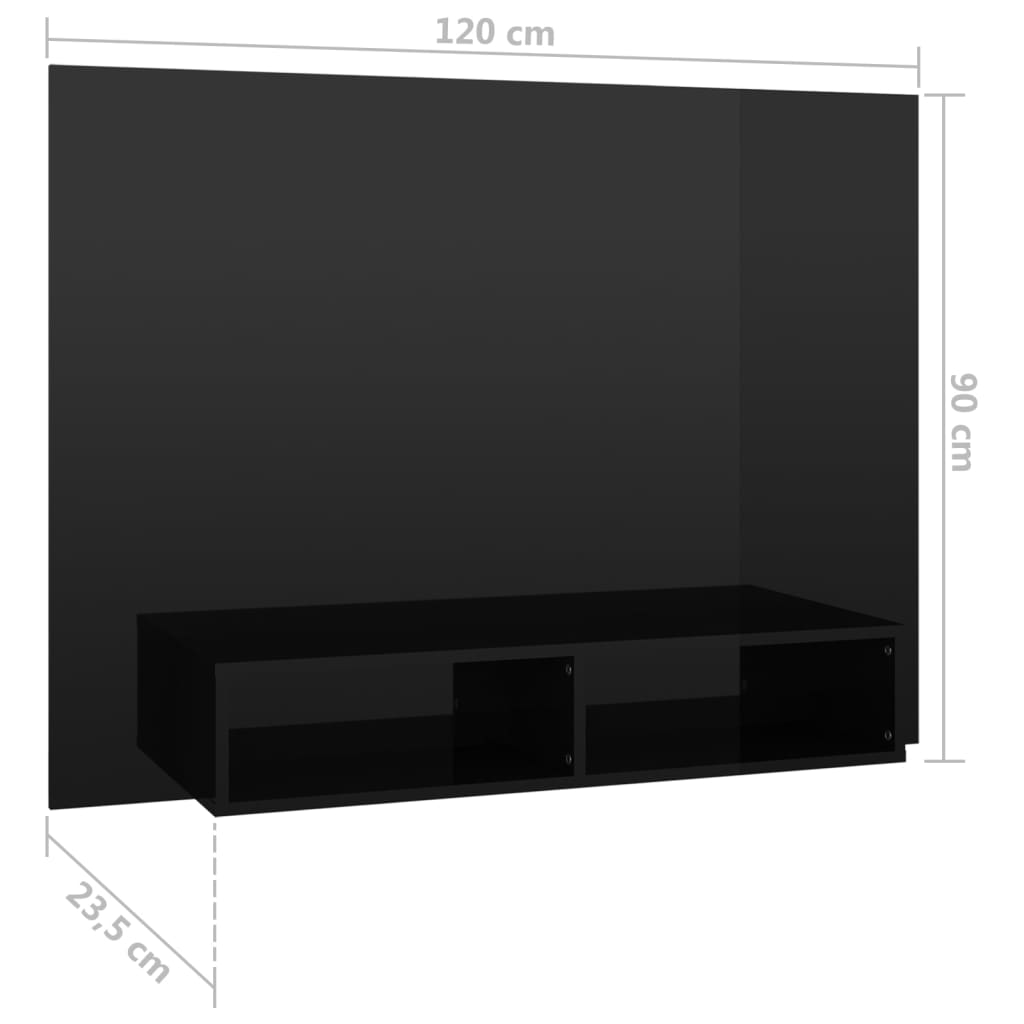  Nástenná TV skrinka lesklá čierna 120x23,5x90 cm drevotrieska
