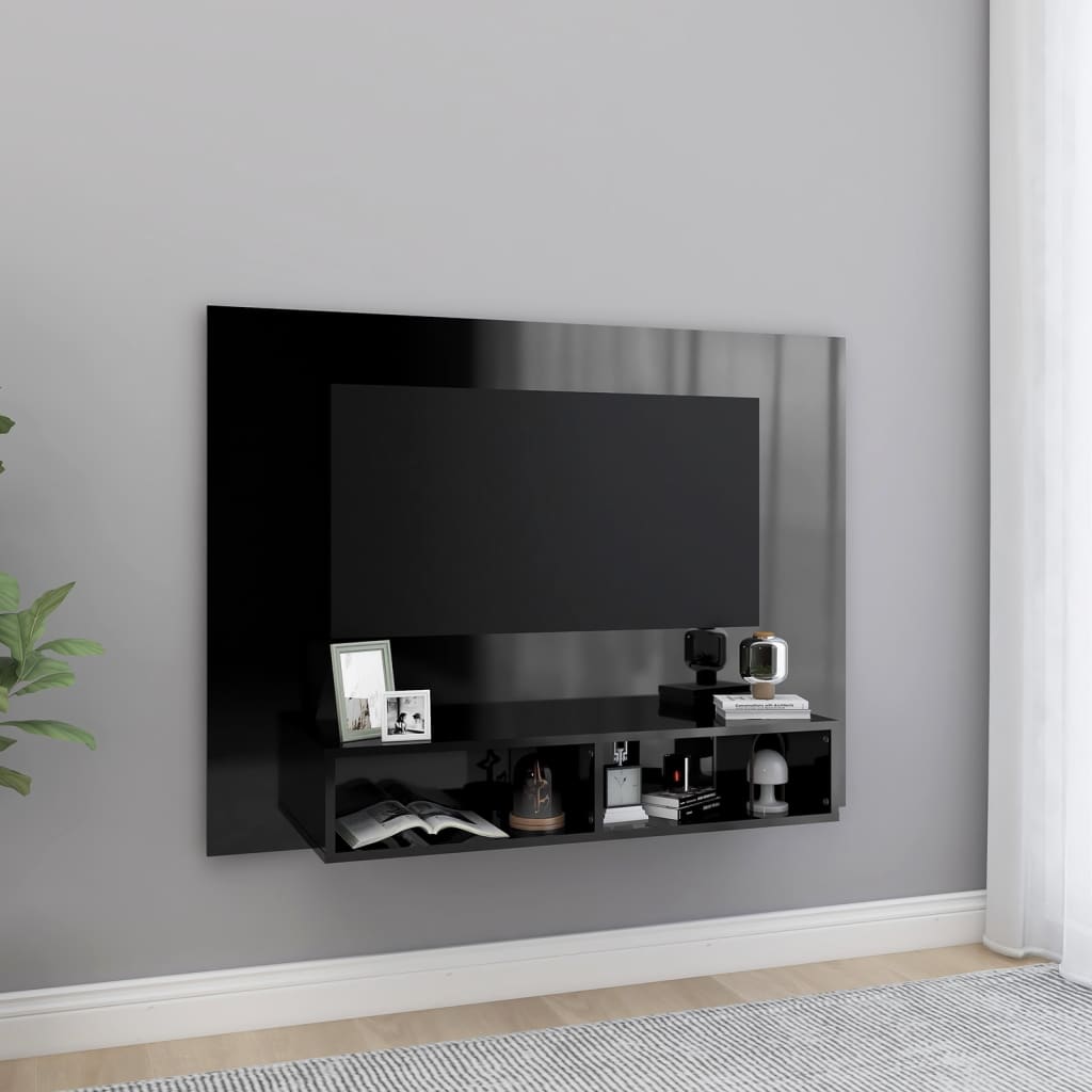 vidaXL Wiszca szafka pod TV, czarna, wysoki poysk, 120x23,5x90 cm