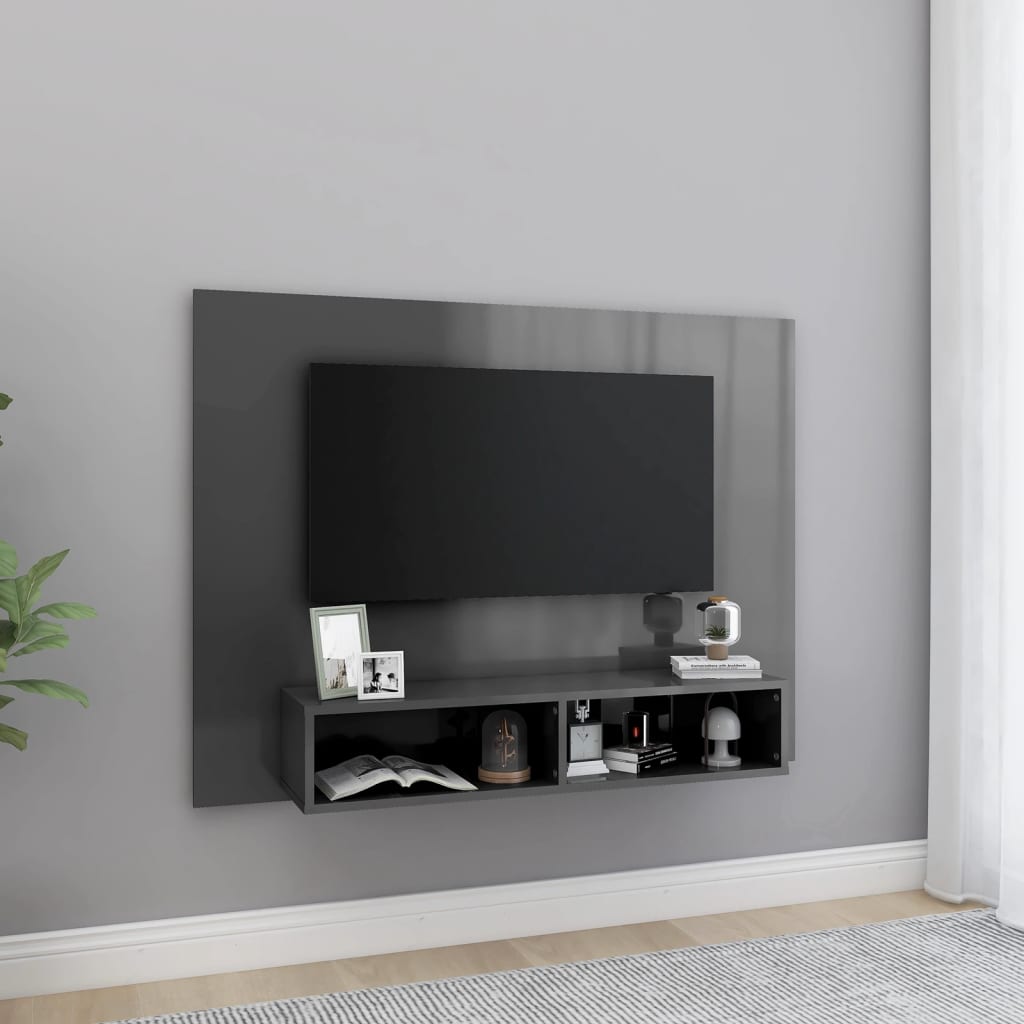 vidaXL Wiszca szafka pod TV, szara, wysoki poysk, 120x23,5x90 cm