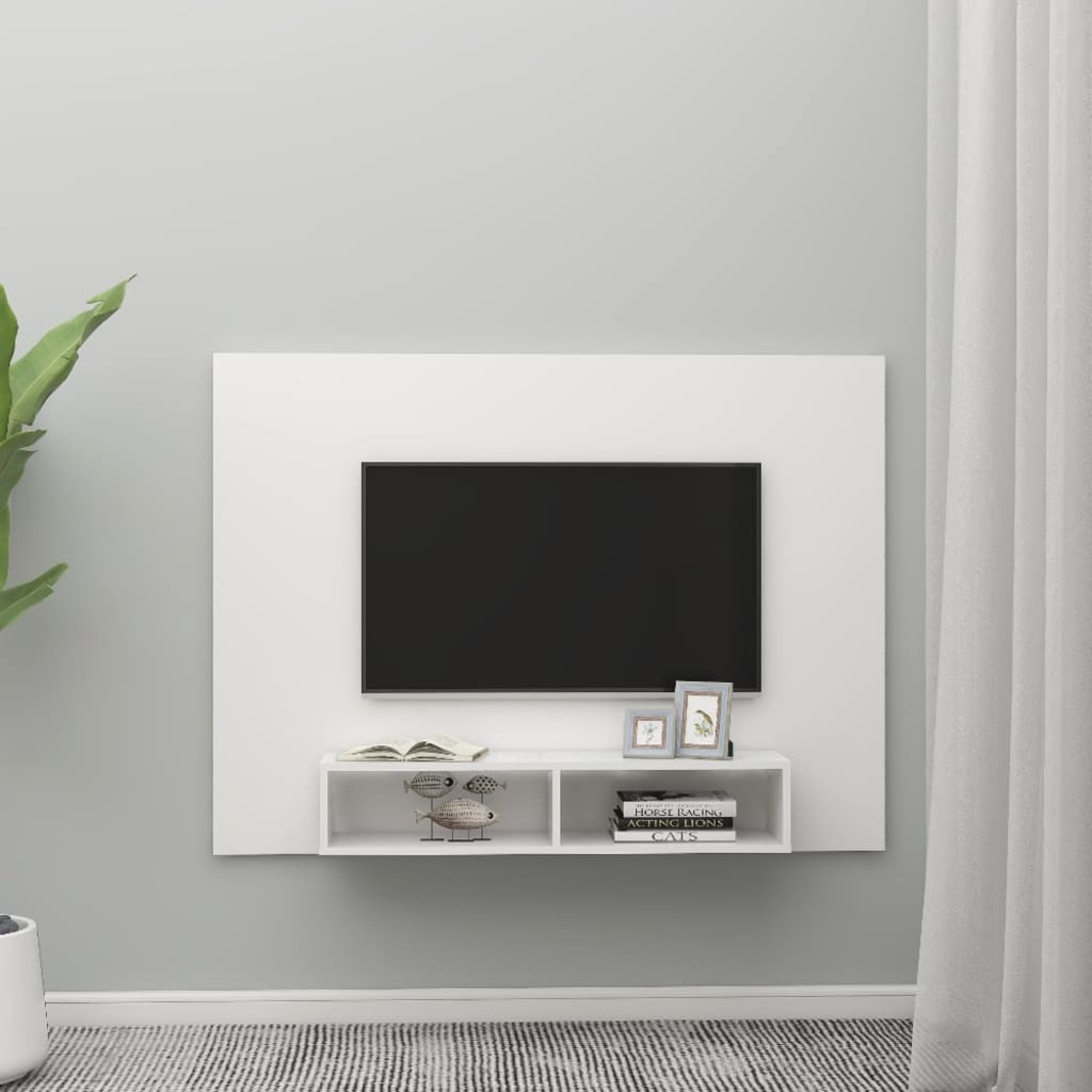 Meuble TV mural Blanc 135×23,5×90 cm Aggloméré | meublestv.fr 4