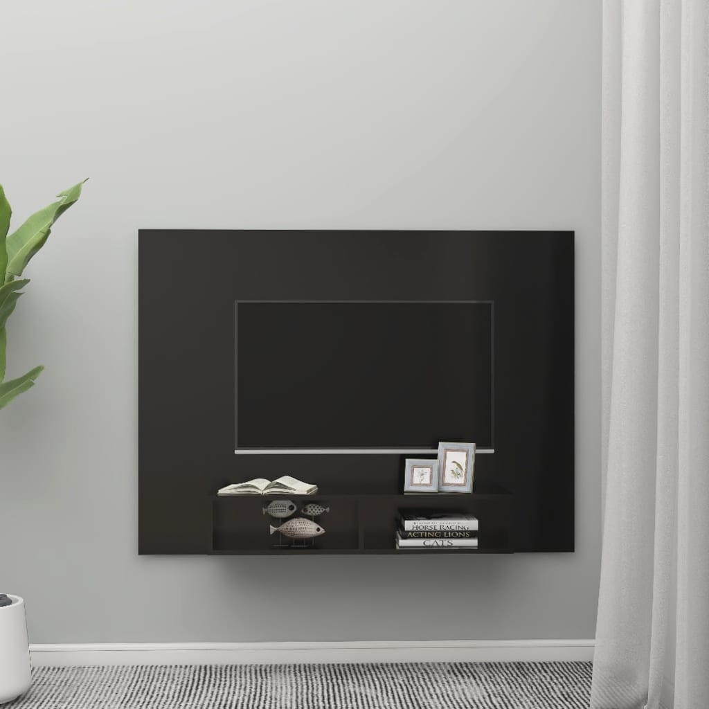 vidaXL Sieninė televizoriaus spintelė, juoda, 135x23,5x90cm, MDP