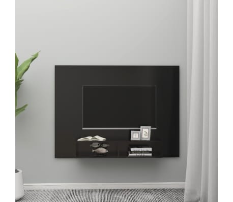 vidaXL sienas TV plaukts, melns, 135x23,5x90 cm, skaidu plāksne