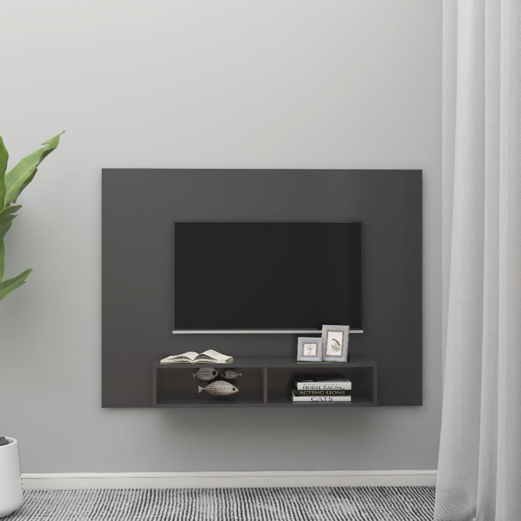 vidaXL Mueble de TV de pared madera contrachapada gris 135x23,5x90 cm