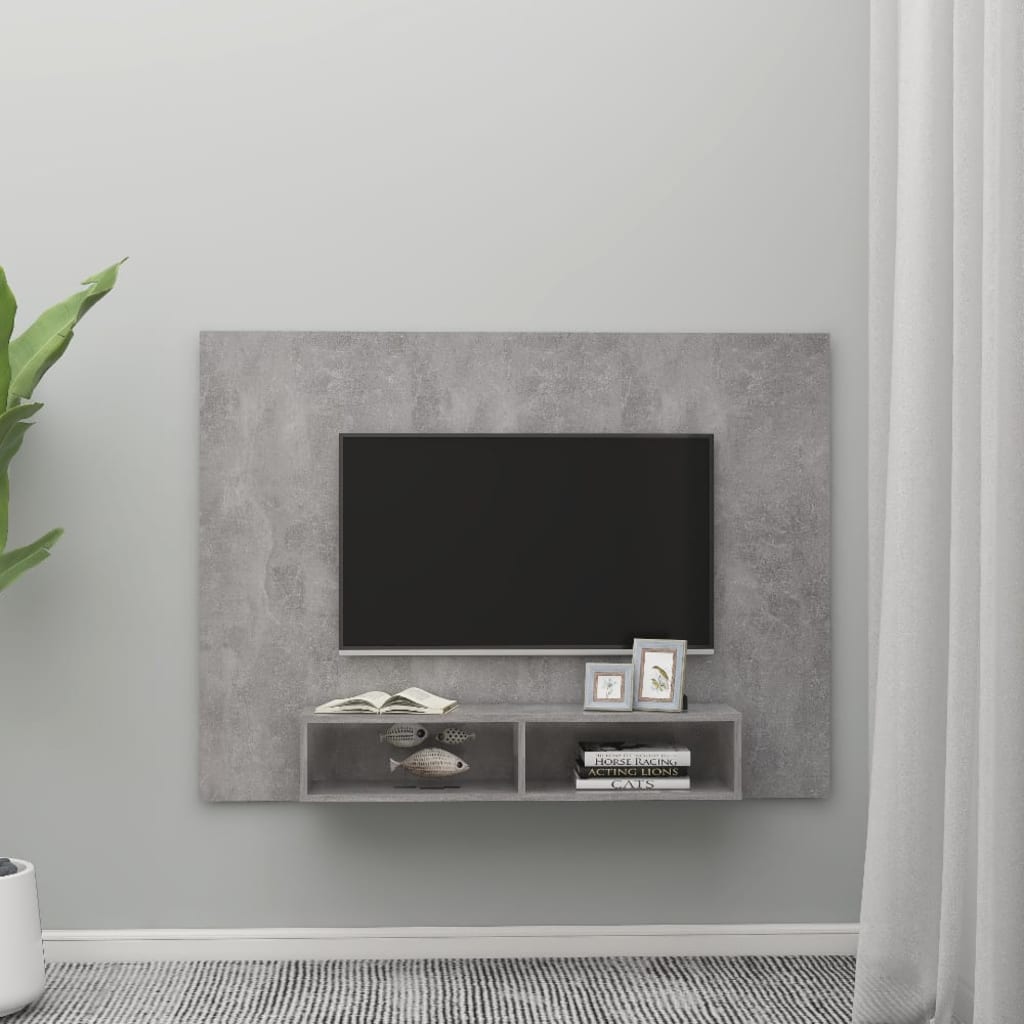 vidaXL sienas TV plaukts, betona pelēks, 135x23,5x90 cm, skaidu plātne