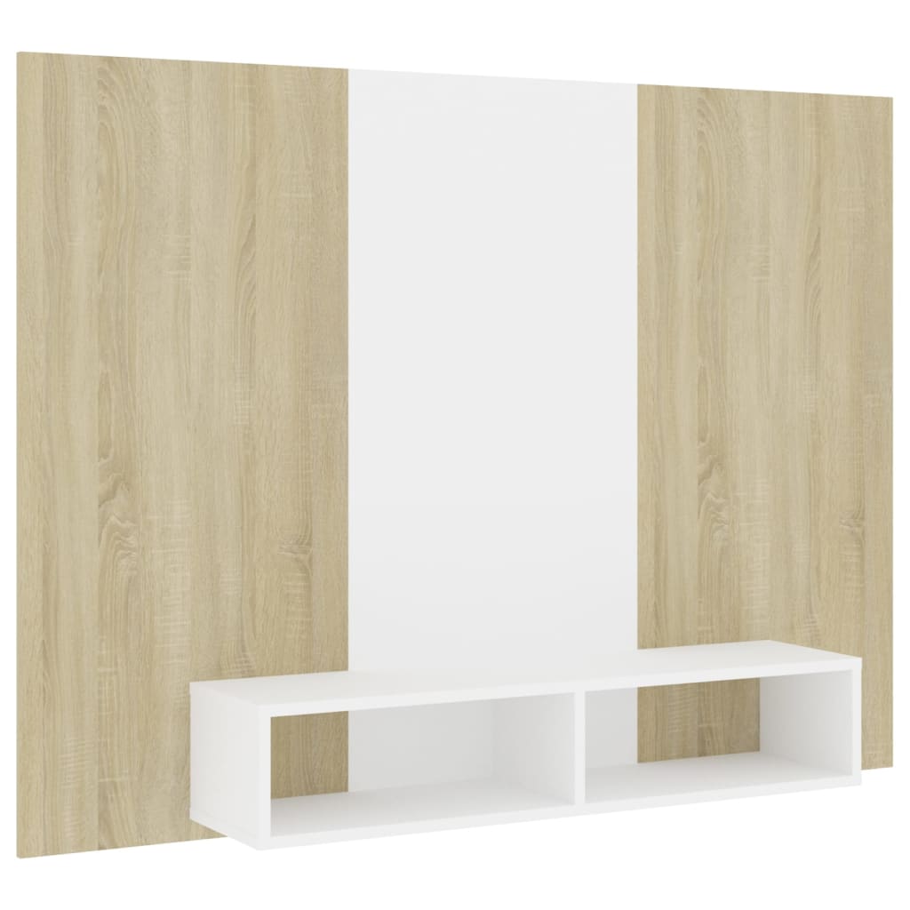 Meuble TV mural Blanc et chêne sonoma 135×23,5×90 cm Aggloméré | meublestv.fr 3