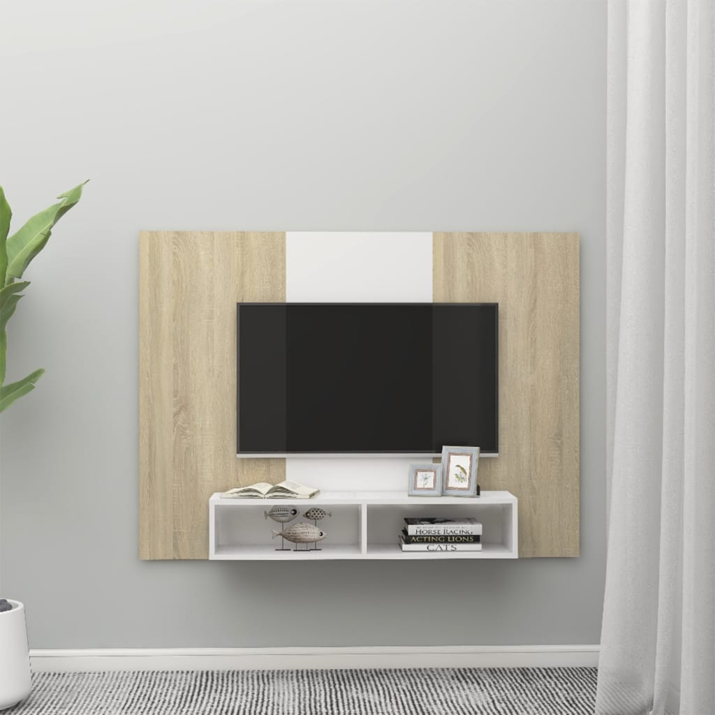 vidaXL Wall TV Cabinet White and Sonoma Oak 135x23.5x90 cm Engineered Wood
