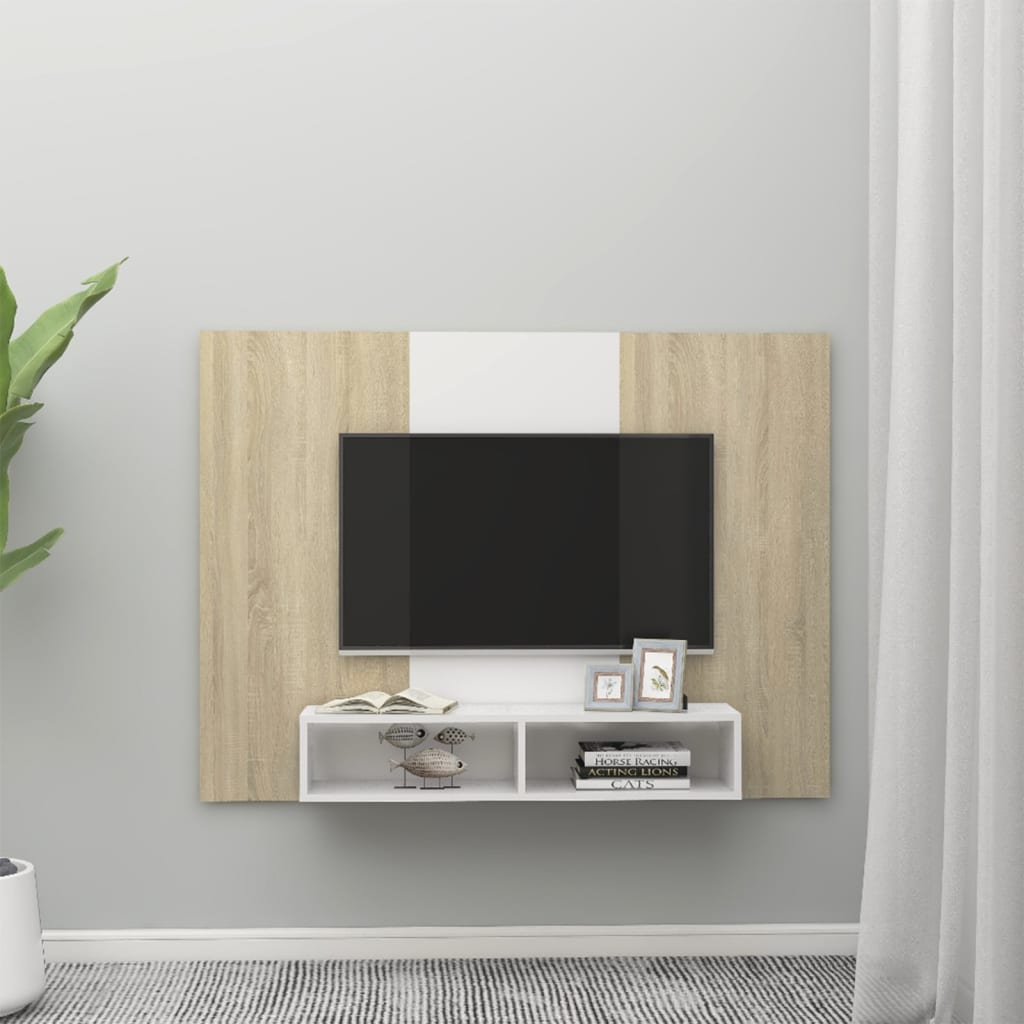 

vidaXL Tv-wandmeubel 135x23,5x90 cm spaanplaat wit sonoma eikenkleurig