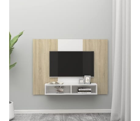 vidaXL Mueble TV de pared contrachapado blanco y roble 135x23,5x90 cm