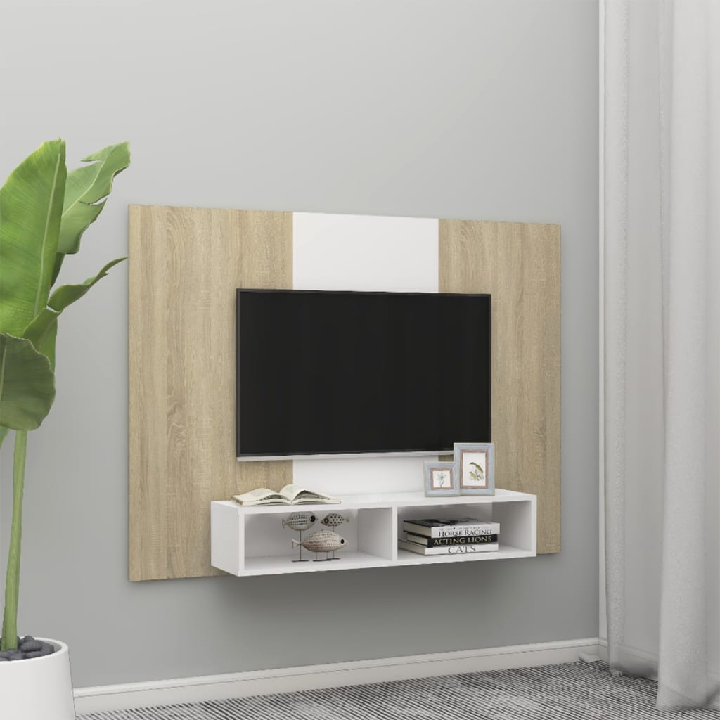 TV-Wandschrank Weiß Sonoma-Eiche 135×23,5×90 cm Spanplatte