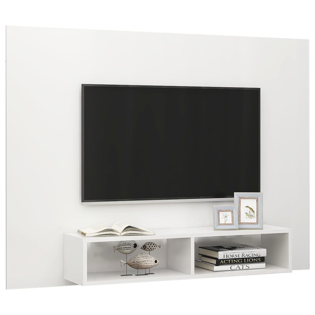 Meuble TV mural Blanc brillant 135×23,5×90 cm Aggloméré | meublestv.fr 5