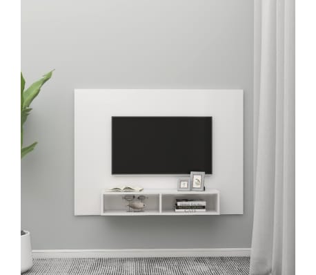 vidaXL Veggmontert TV-benk høyglans hvit 135x23,5x90 cm sponplate